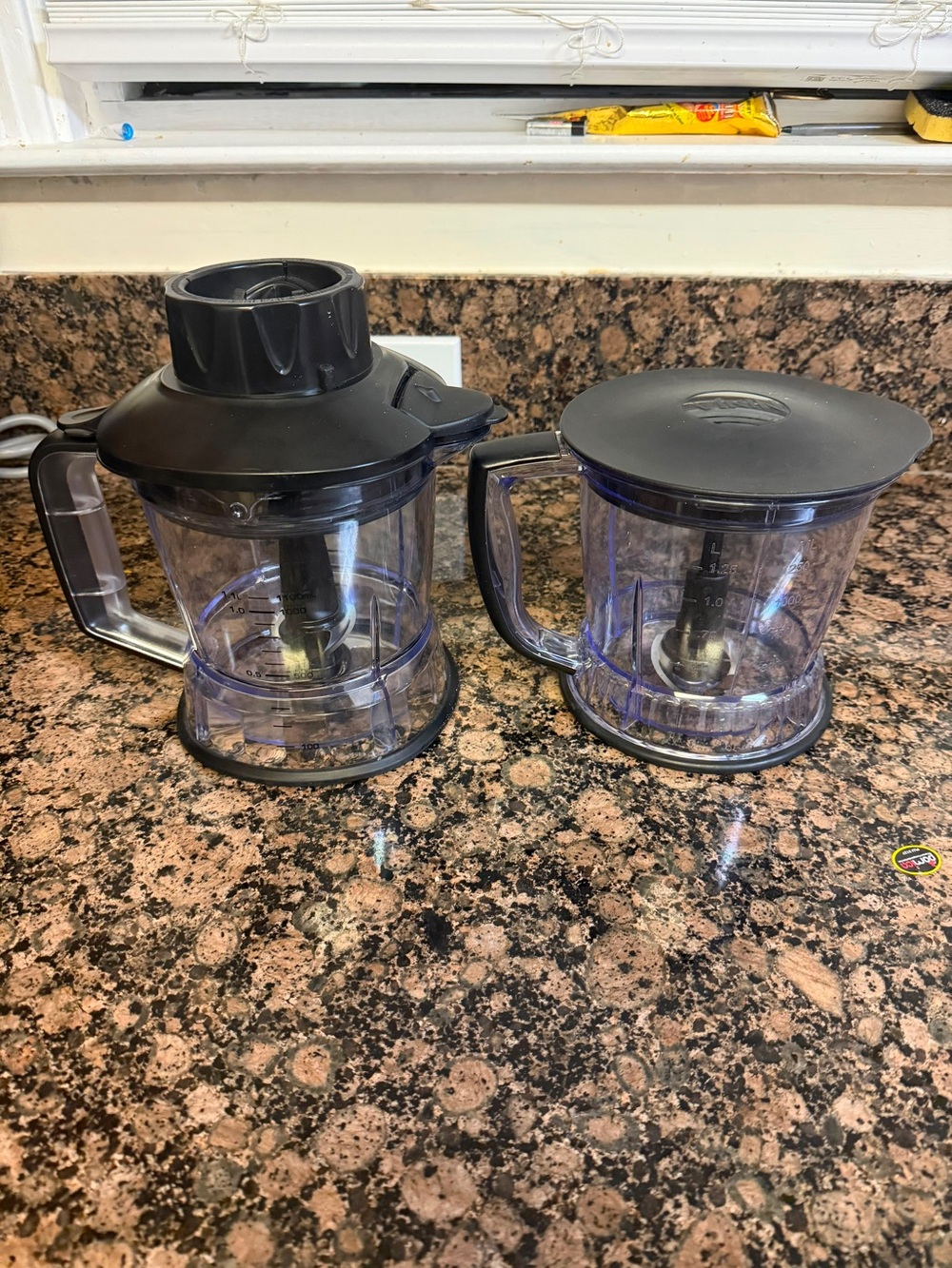 Clear Plastic Blender Jars with Black Lids and Handles